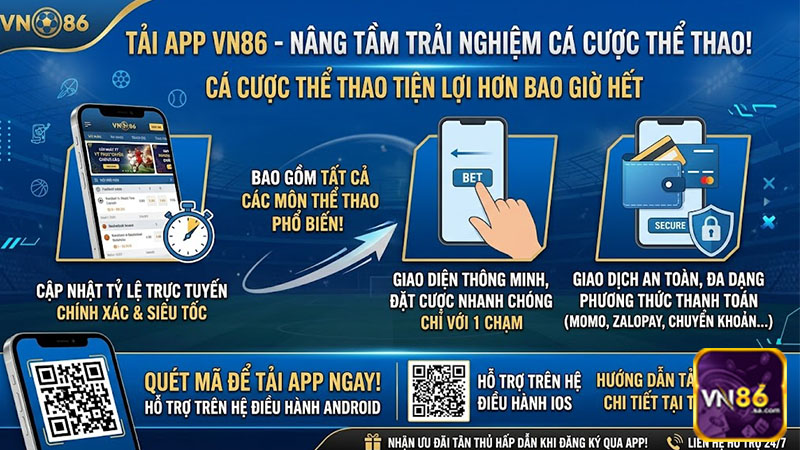 Tải App VN86 để trải nghiệm cá cược thể thao chuyên nghiệp mọi lúc mọi nơi